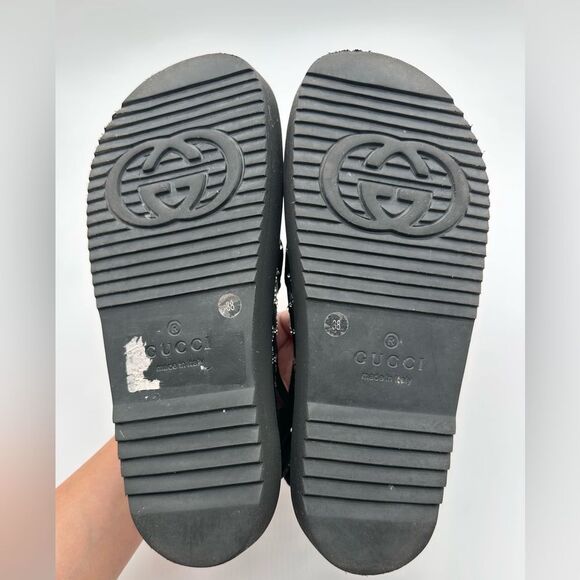 Gucci GG Crystal Embellished Platform Mash Dad Black Flat Sandals EU 38 US 8 - Picture 9 of 13